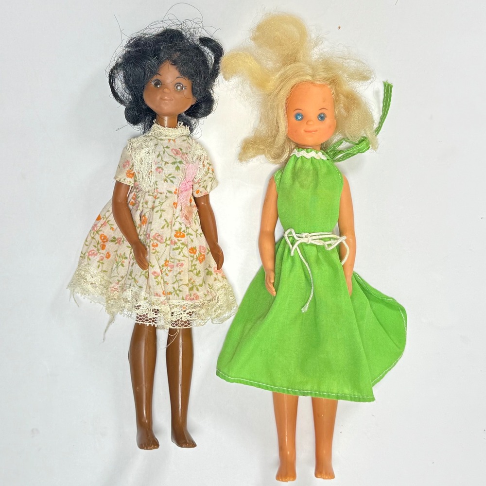 Vintage 1973 Mattel Sunshine Family Dolls Set Blonde and African‎ American 9"